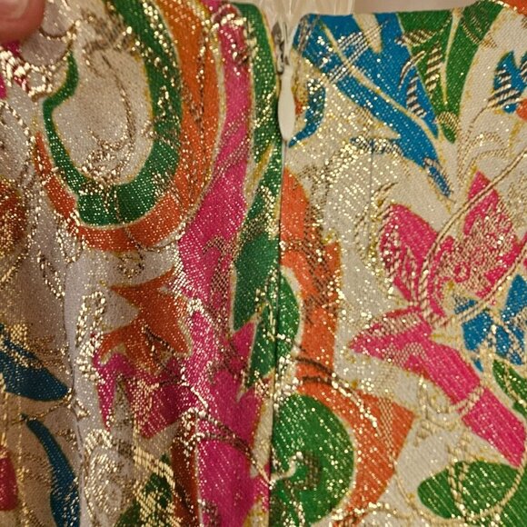 Lucie Ann Beverly Hills 80s Opulent Evening Top Sz S Gold Metallic Pastel Floral - Picture 11 of 13